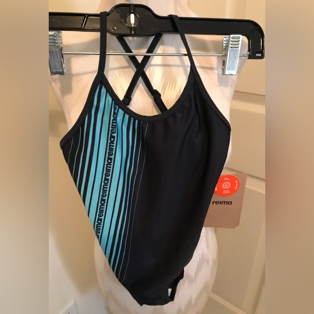 REI girls swimsuit age 6 size 116 nwt $39 navy/aqua